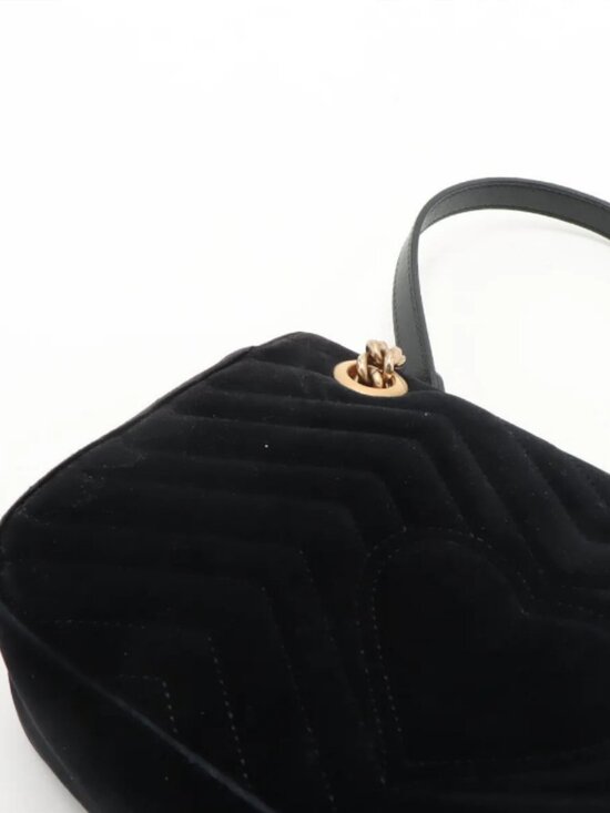 Gucci GG Marmont Crystals Velour x Bijou Chain Shoulder Bag Black - Picture 14 of 14